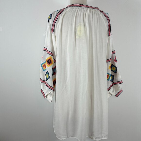 NWT VELZERA | Swimsuit Cover Tunic Of White Embroidery Tassels Buttons Front M - Picture 3 of 15